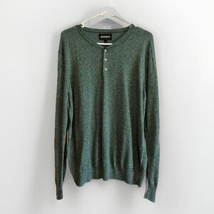Bonobos Sweater Mens Large Slim Green Striped Lightweight Henley Knit Pullover